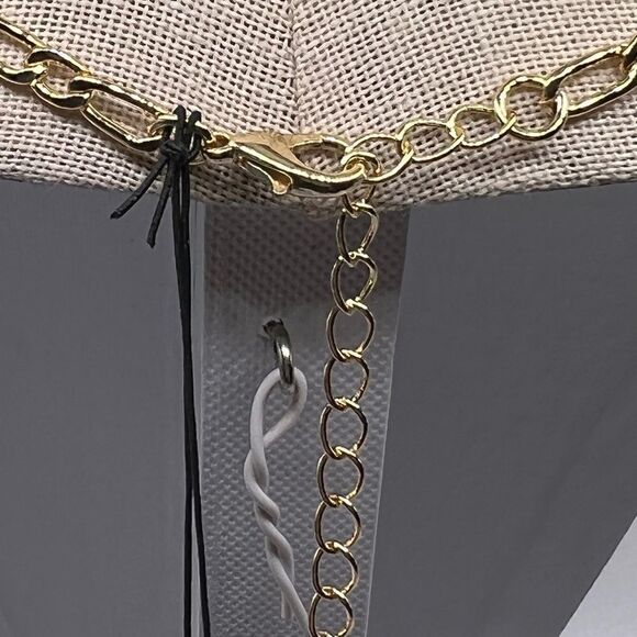 AQUA Hammered Nugget & Chain Link Pendant Necklace Gold Tone 21"-24" NWT - Picture 4 of 5